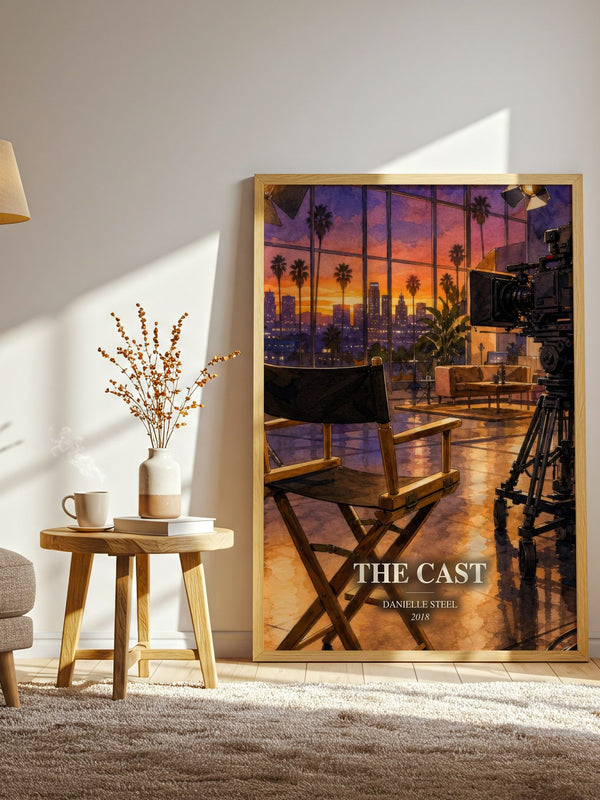 The Cast watercolour print in frame leaning in hallway – contemporary fiction wall art