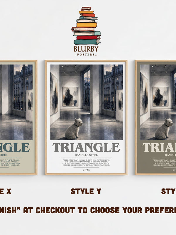 Triangle bookish print in frame leaning in hallway – contemporary fiction wall art