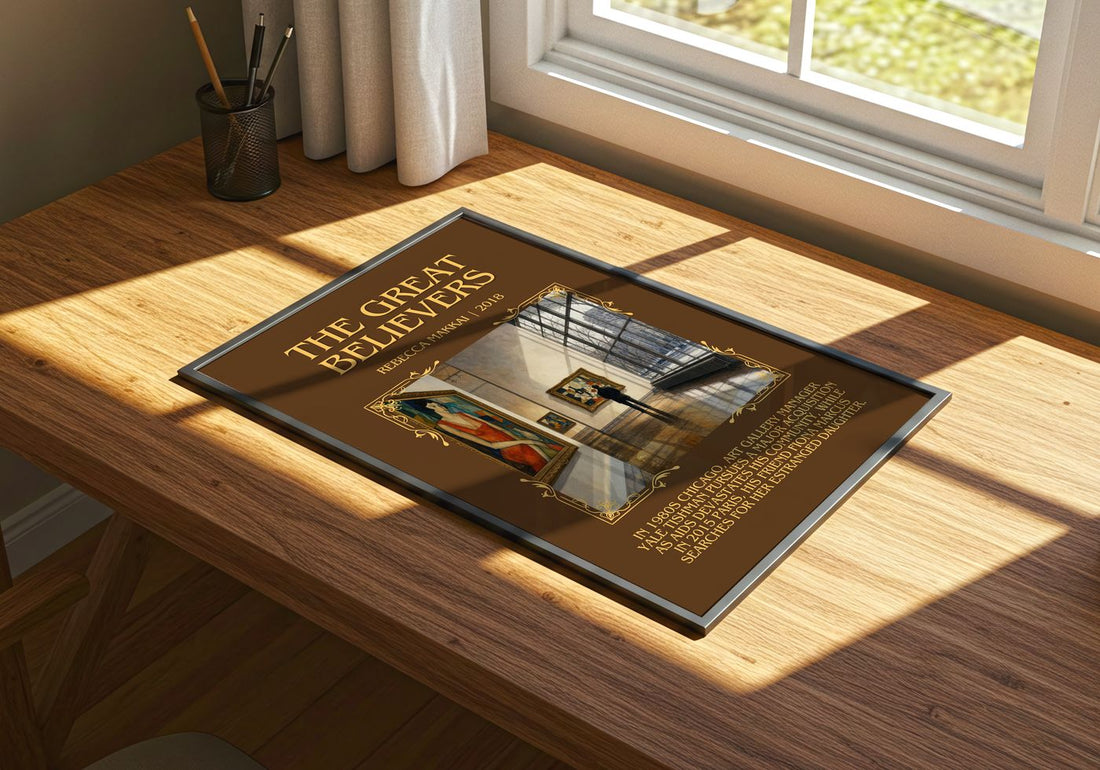 The Great Believers Minimalist Book Poster by Rebecca Makkai – print on a sunlit desk
