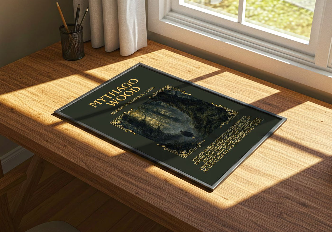 Mythago Wood Minimalist Book Poster by Robert Holdstock – print on a sunlit desk