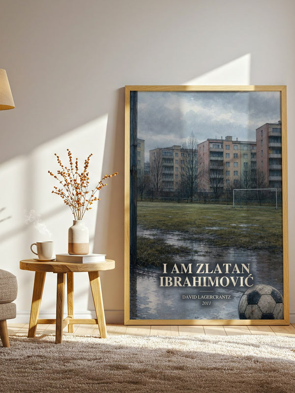 I Am Zlatan Ibrahimović watercolour print in frame leaning in hallway – memoir wall art