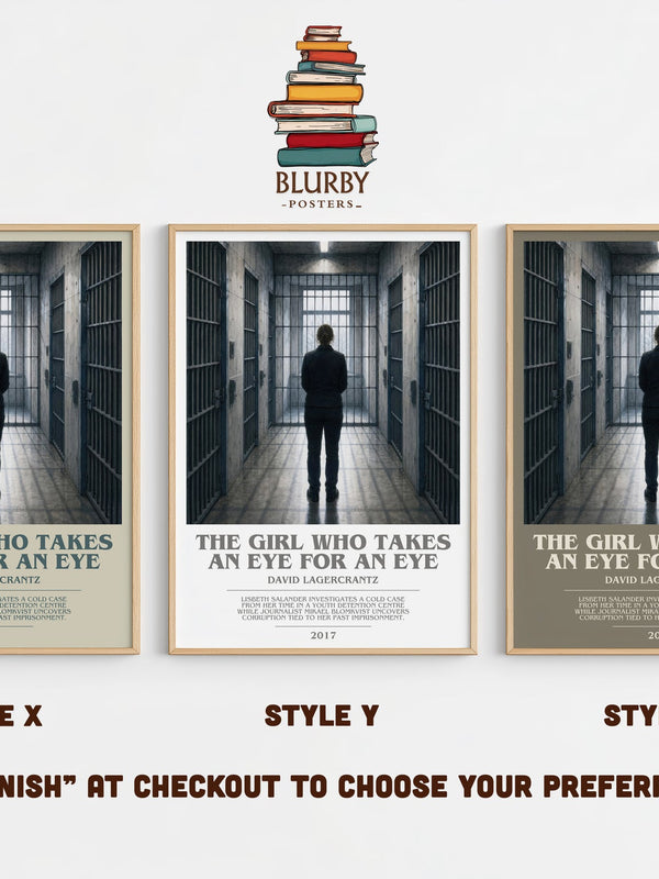 The Girl Who Takes An Eye For An Eye bookish print in frame leaning in hallway – thriller wall art