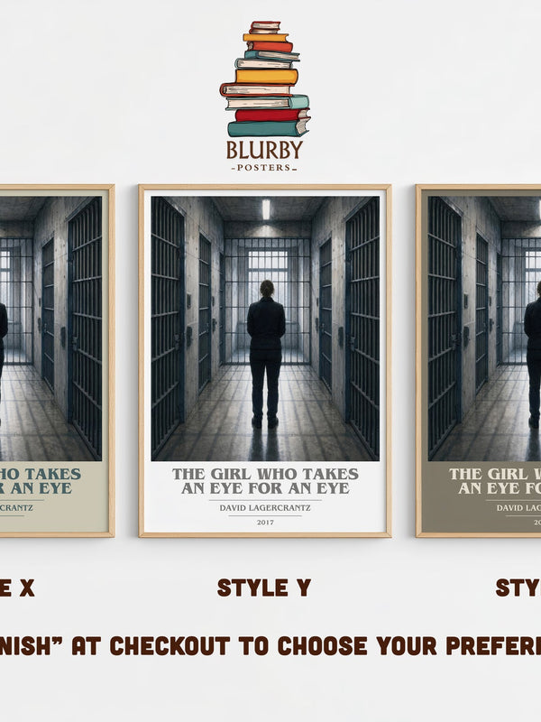 The Girl Who Takes An Eye For An Eye book cover print in frame leaning in hallway – thriller wall art