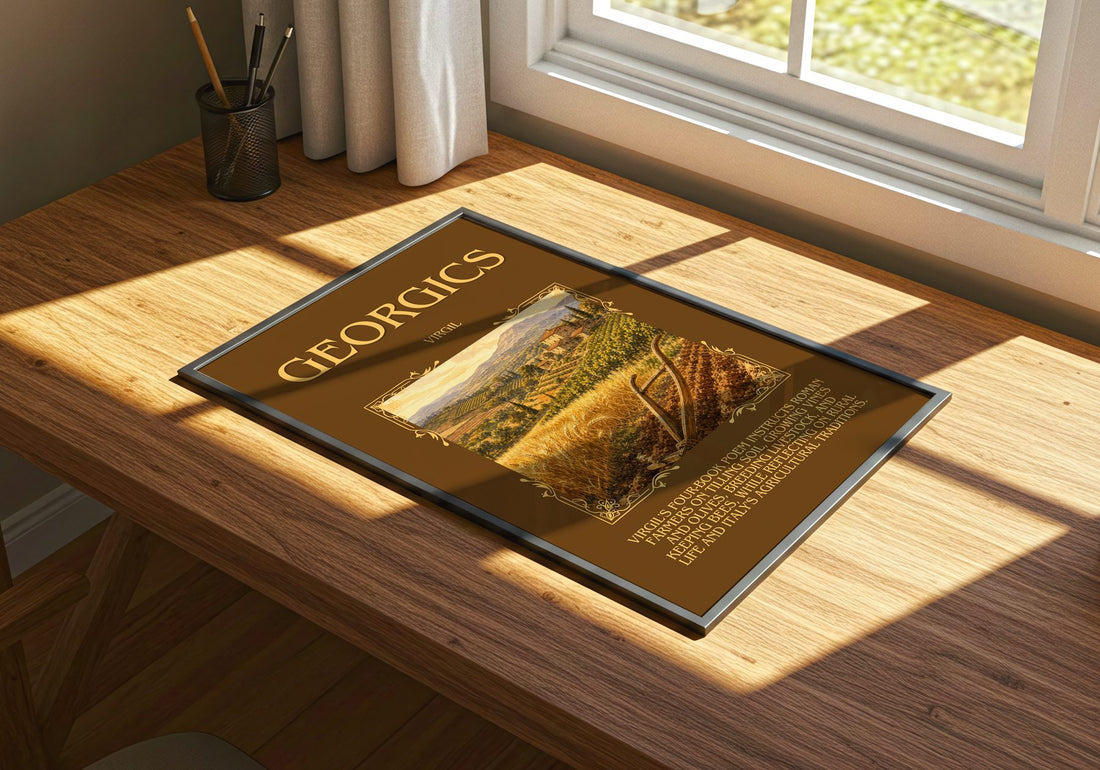 Georgics Minimalist Book Poster by Virgil – print on a sunlit desk