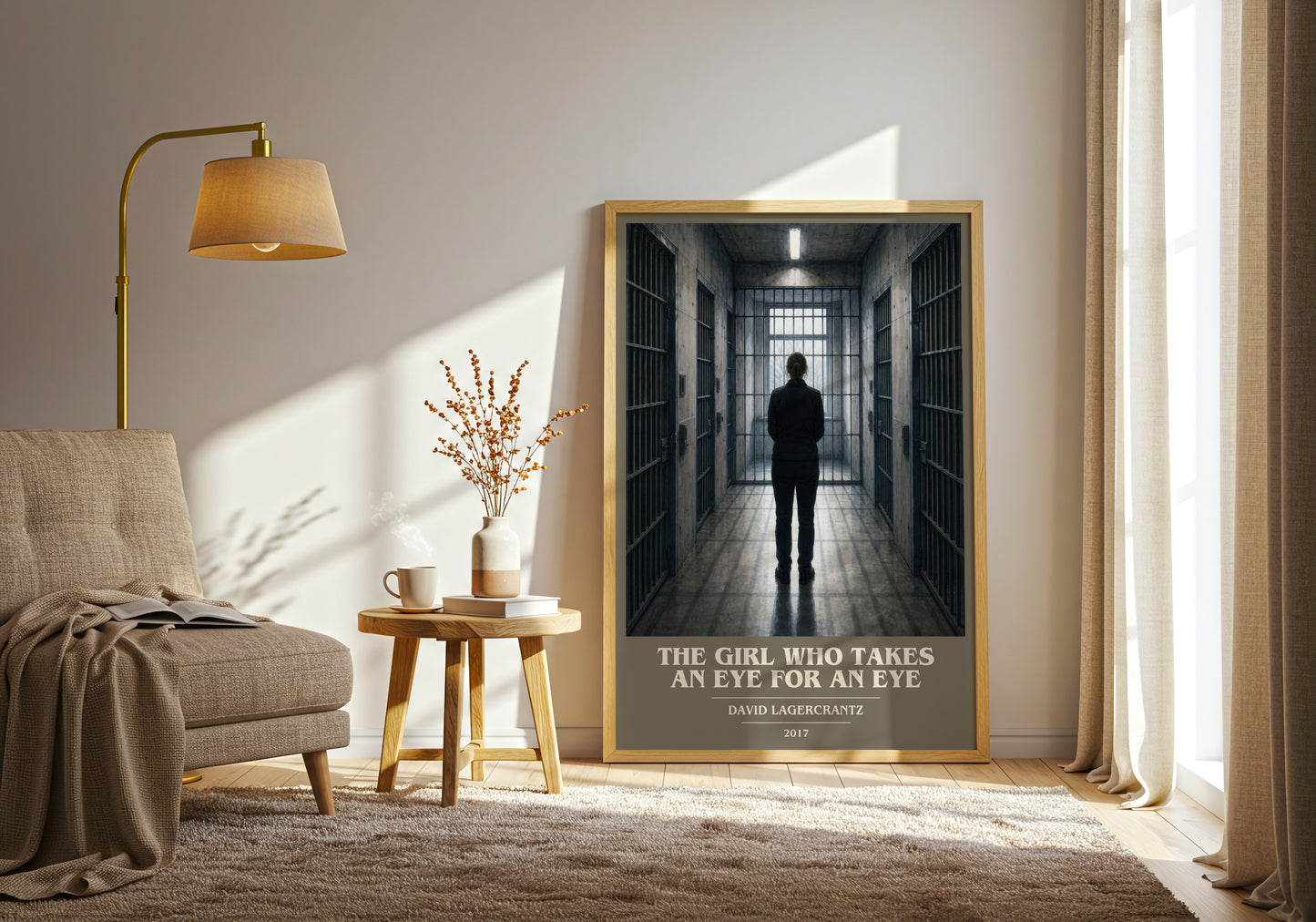 The Girl Who Takes An Eye For An Eye book cover print on bookshelf – David Lagercrantz fan gift