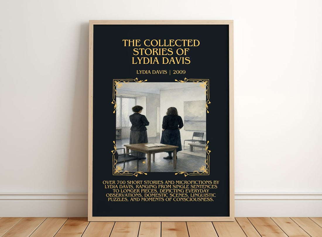 Collected Stories Of Lydia Davis Minimalist Book Poster by Lydia Davis – framed print leaning on a wooden floor