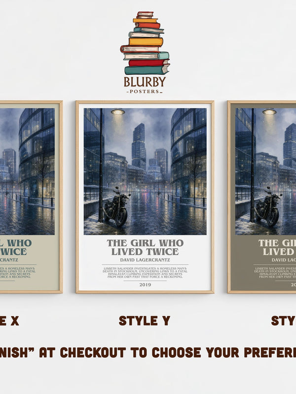 The Girl Who Lived Twice bookish print in frame leaning in hallway – thriller wall art