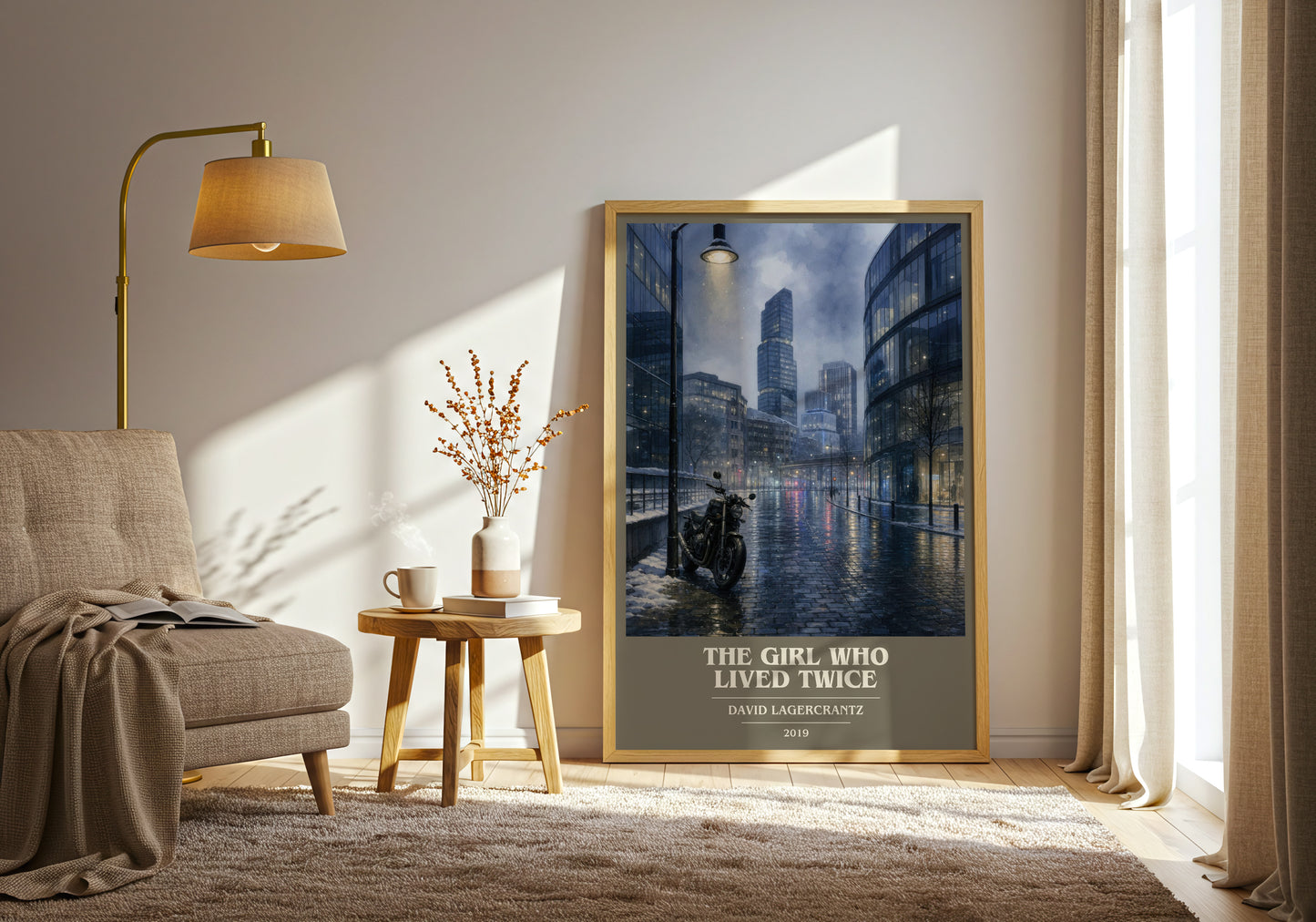 The Girl Who Lived Twice book cover print on bookshelf – David Lagercrantz fan gift