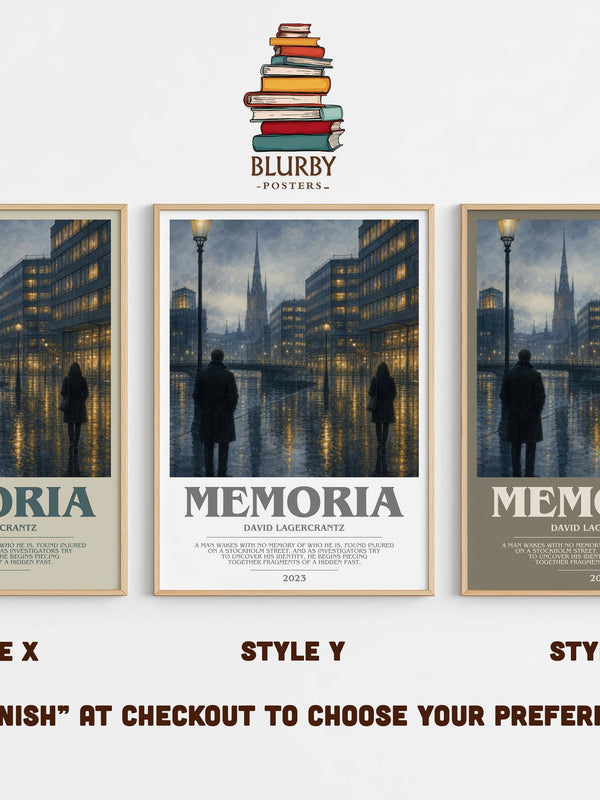 Memoria bookish print in frame leaning in hallway – thriller wall art