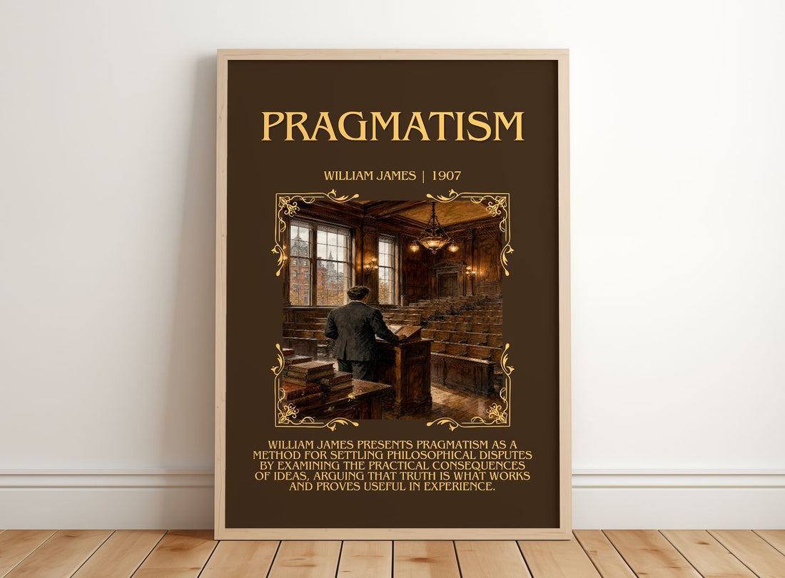 Pragmatism Minimalist Book Poster by William James – framed print leaning on a wooden floor