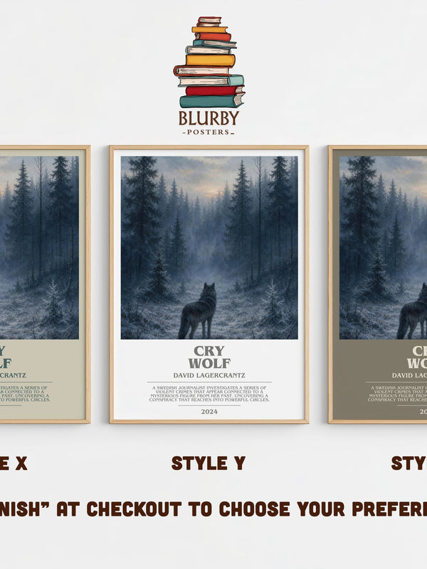 Cry Wolf bookish print in frame leaning in hallway – thriller wall art