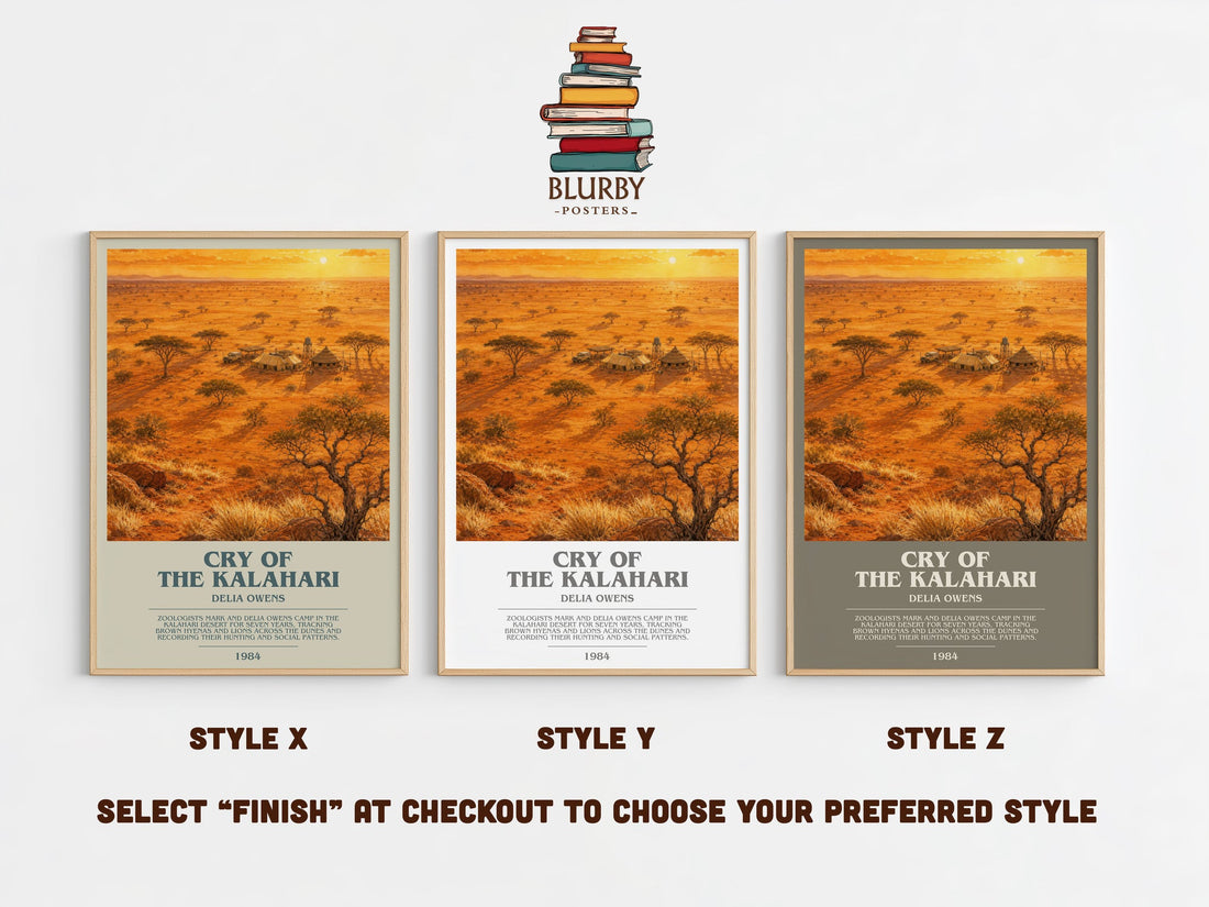 Cry Of The Kalahari bookish print in frame leaning in hallway – non fiction wall art (mockup)