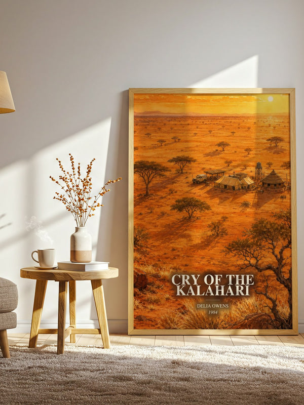 Cry Of The Kalahari watercolour print in frame leaning in hallway – non fiction wall art