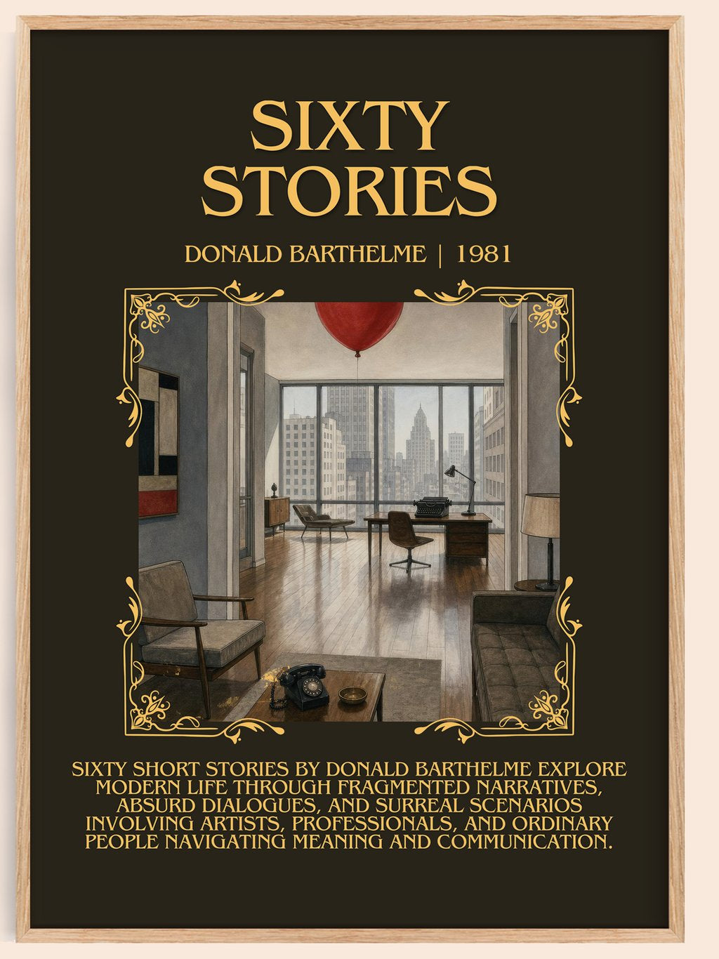 Sixty Stories Minimalist Book Poster by Donald Barthelme – book poster