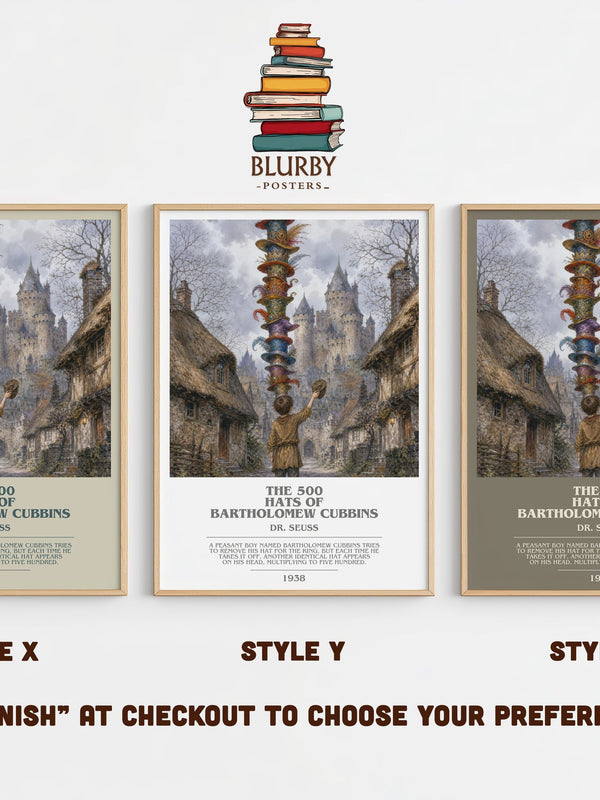 The 500 Hats Of Bartholomew Cubbins bookish print in frame leaning in hallway – childrens wall art