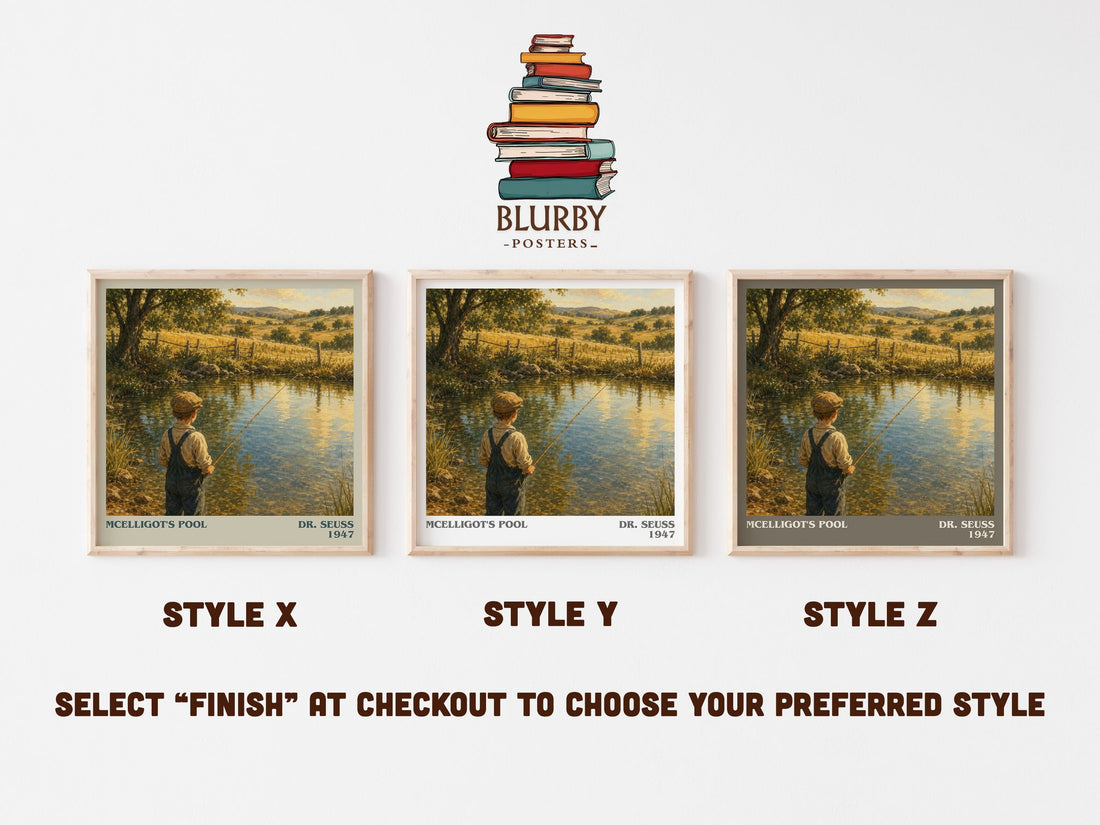Mcelligot'S Pool literary print in frame leaning in hallway – childrens wall art (mockup)