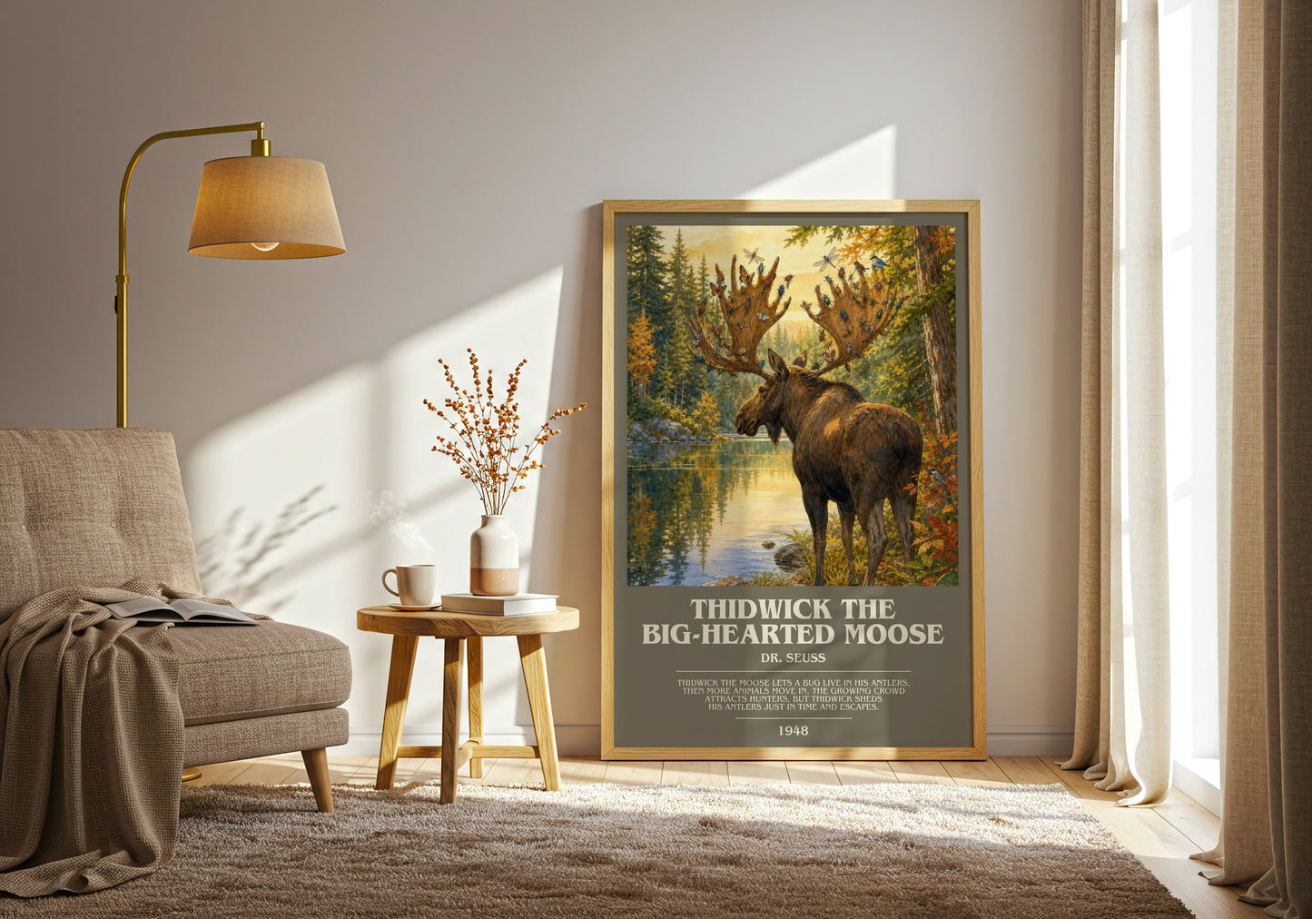 Thidwick The Big-Hearted Moose bookish print on bookshelf – Dr. Seuss fan gift