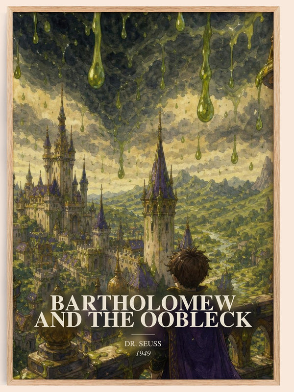 Bartholomew And The Oobleck watercolour book poster by Dr. Seuss – framed literary art print