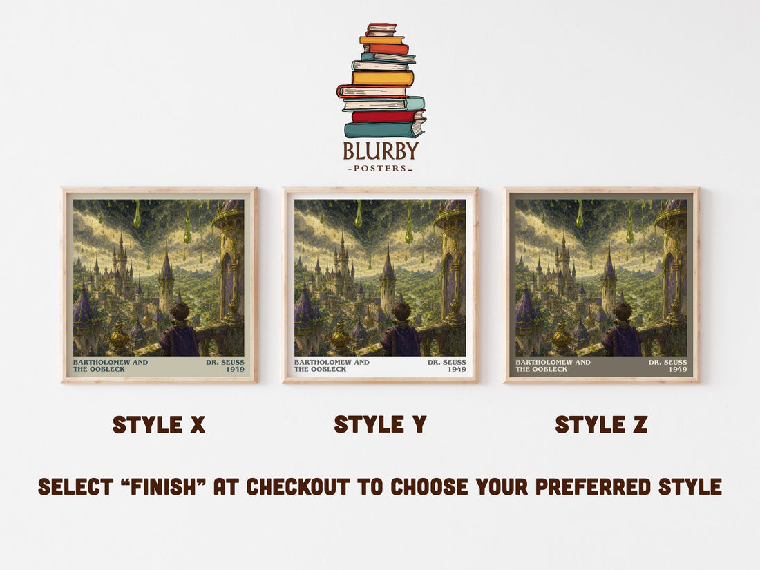 Bartholomew And The Oobleck literary print in frame leaning in hallway – childrens wall art (mockup)