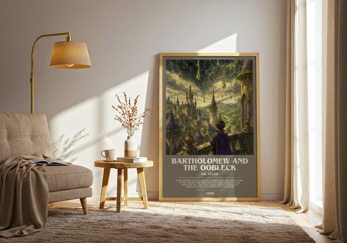 Bartholomew And The Oobleck bookish print on bookshelf – Dr. Seuss fan gift