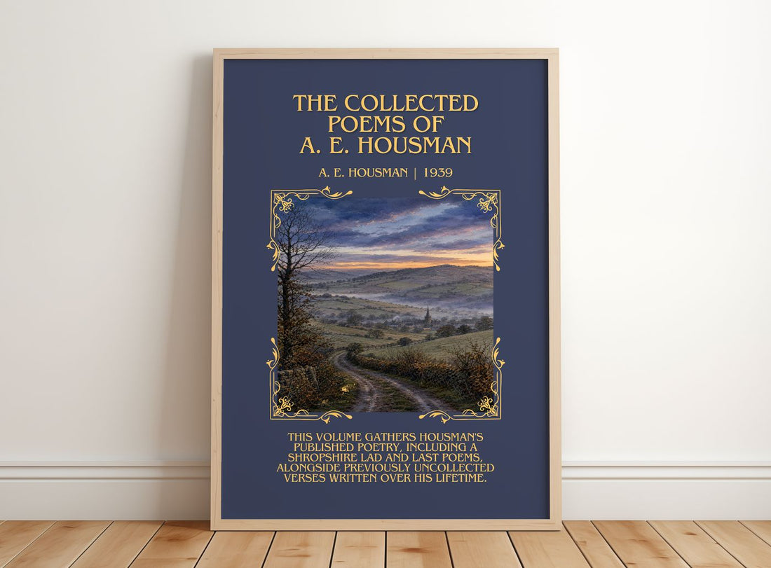 Collected Poems of A. E. Housman Minimalist Book Poster by A. Housman – framed print leaning on a wooden floor