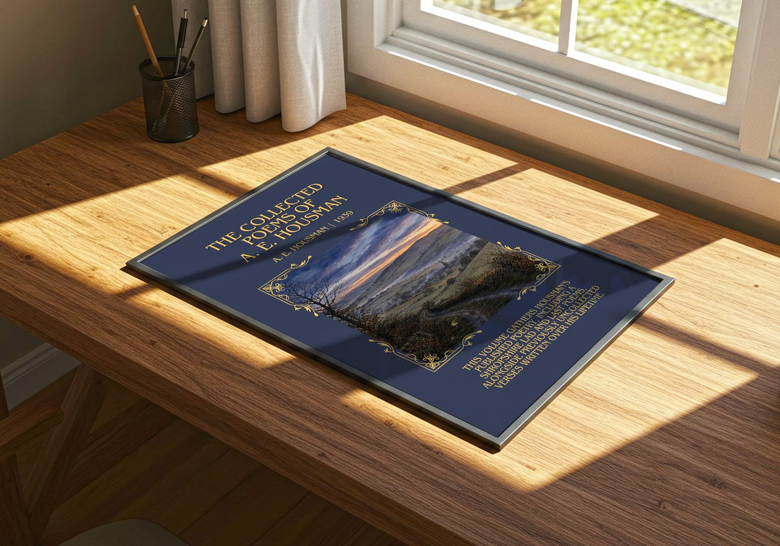 Collected Poems of A. E. Housman Minimalist Book Poster by A. Housman – print on a sunlit desk