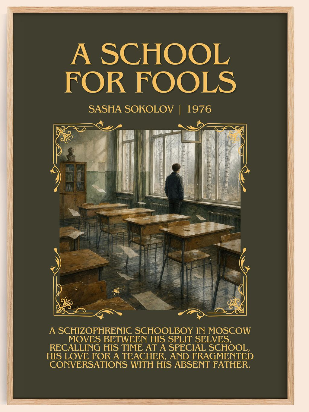 A School For Fools Minimalist Book Poster by Sasha Sokolov – book poster