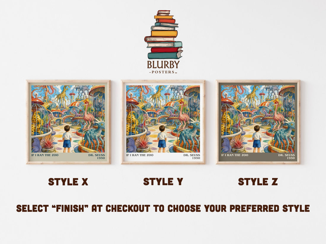 If I Ran The Zoo literary print in frame leaning in hallway – childrens wall art (mockup)