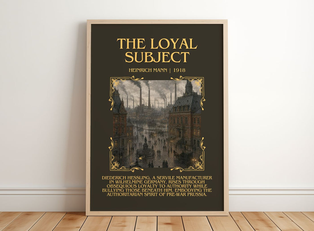 The Loyal Subject Minimalist Book Poster by Heinrich Mann – framed print leaning on a wooden floor