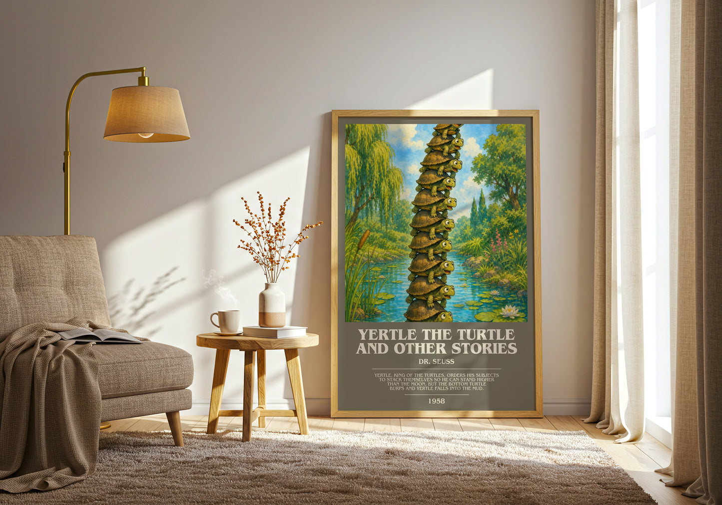 Yertle The Turtle And Other Stories bookish print on bookshelf – Dr. Seuss fan gift