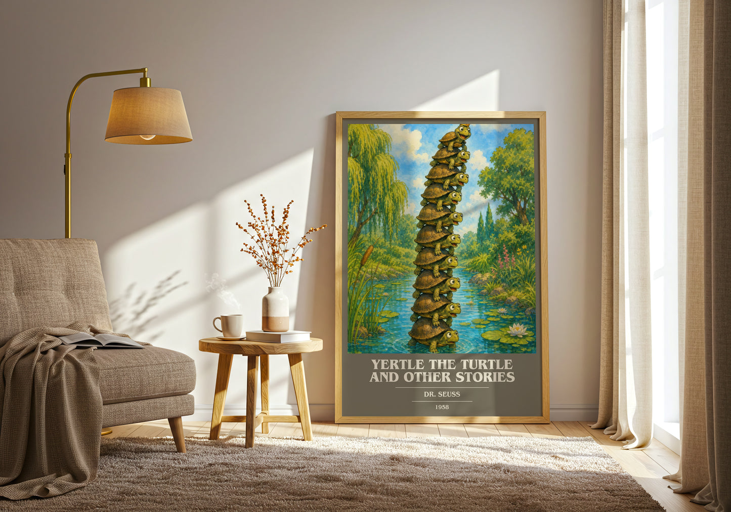 Yertle The Turtle And Other Stories book cover print on bookshelf – Dr. Seuss fan gift