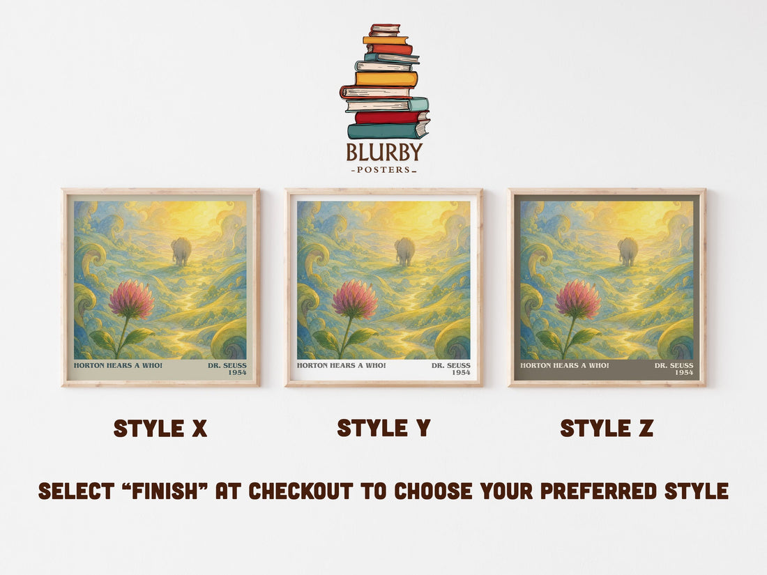 Horton Hears A Who! literary print in frame leaning in hallway – childrens wall art (mockup)