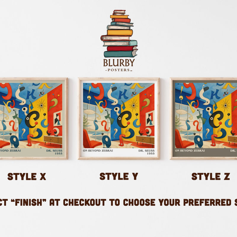 On Beyond Zebra! literary print in frame leaning in hallway – childrens wall art
