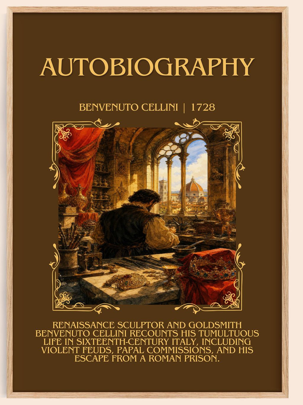 Autobiography Minimalist Book Poster by Benvenuto Cellini – book poster