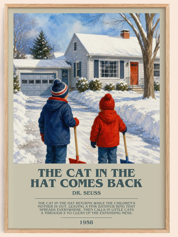 The Cat In The Hat Comes Back bookish book poster by Dr. Seuss – framed literary art print