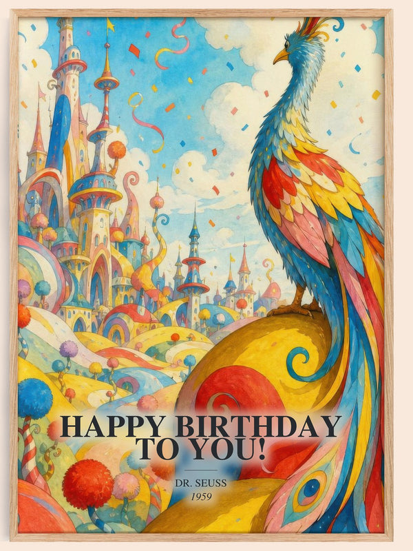 Happy Birthday To You! watercolour book poster by Dr. Seuss – framed literary art print