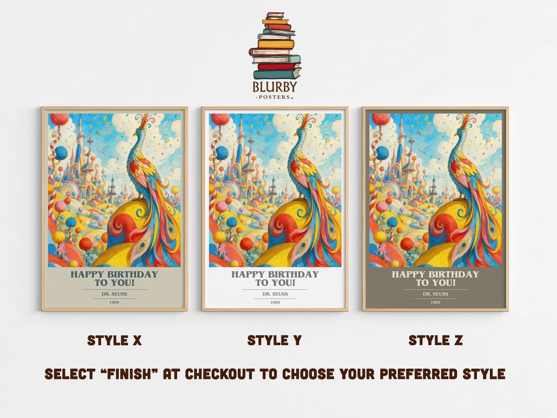 Happy Birthday To You! book cover print in frame leaning in hallway – childrens wall art (mockup)