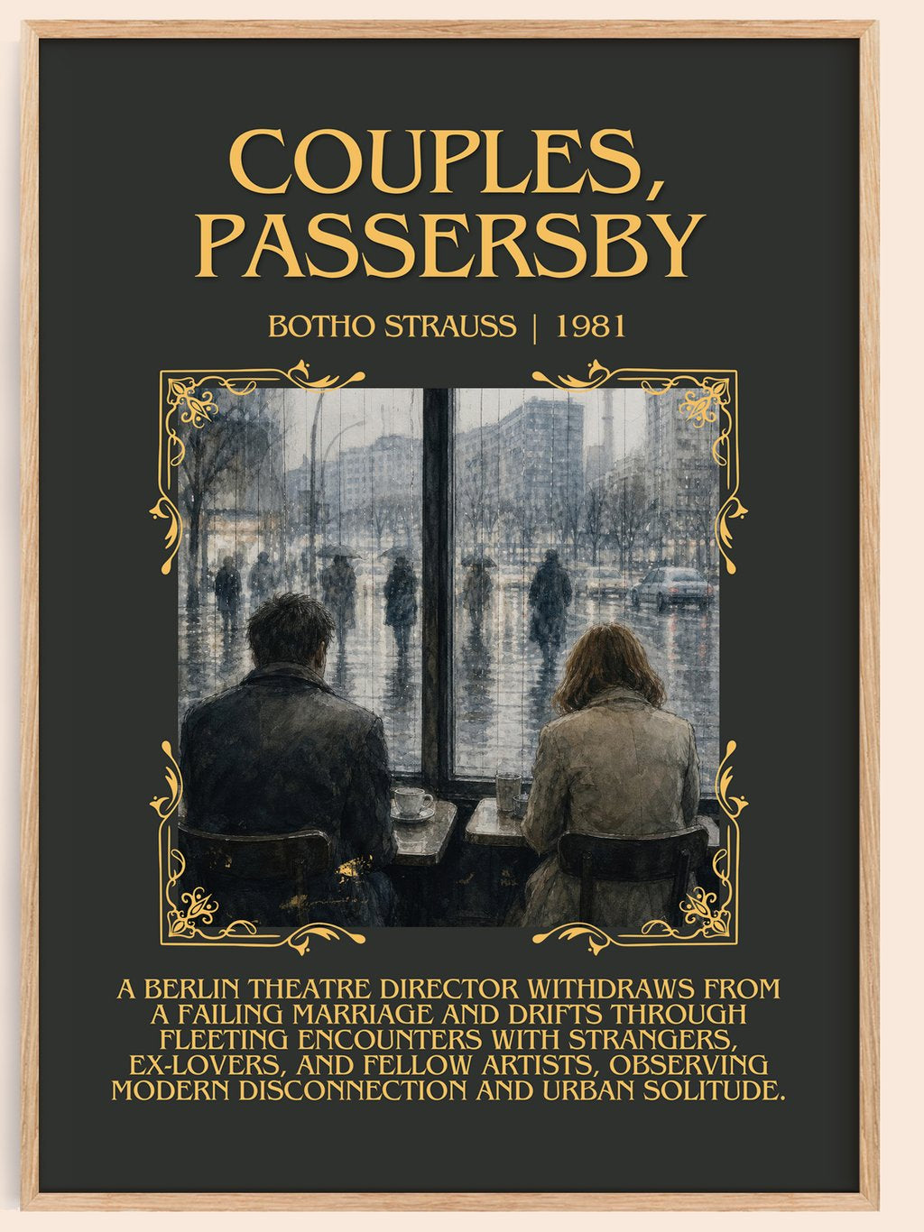 Couples, Passersby Minimalist Book Poster by Botho Strauß – book poster