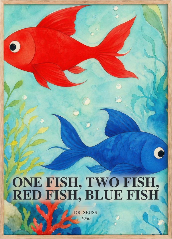 One Fish, Two Fish, Red Fish, Blue Fish Book Watercolour Illustration by Dr. Seuss