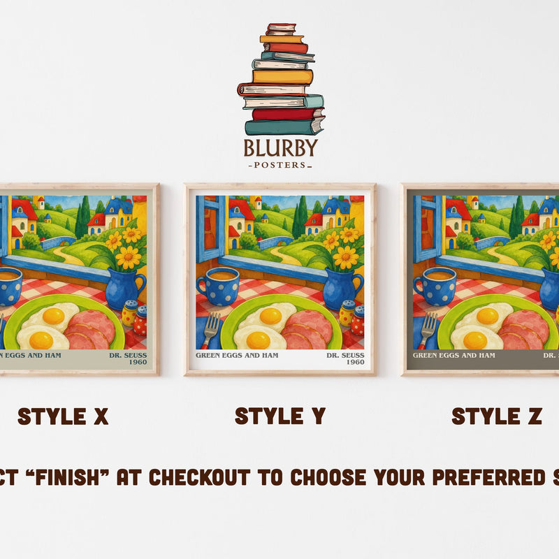 Green Eggs And Ham literary print in frame leaning in hallway – childrens wall art