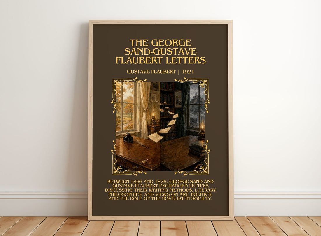 The George Sand-Gustave Flaubert Letters Minimalist Book Poster by Gustave Flaubert – framed print leaning on a wooden floor