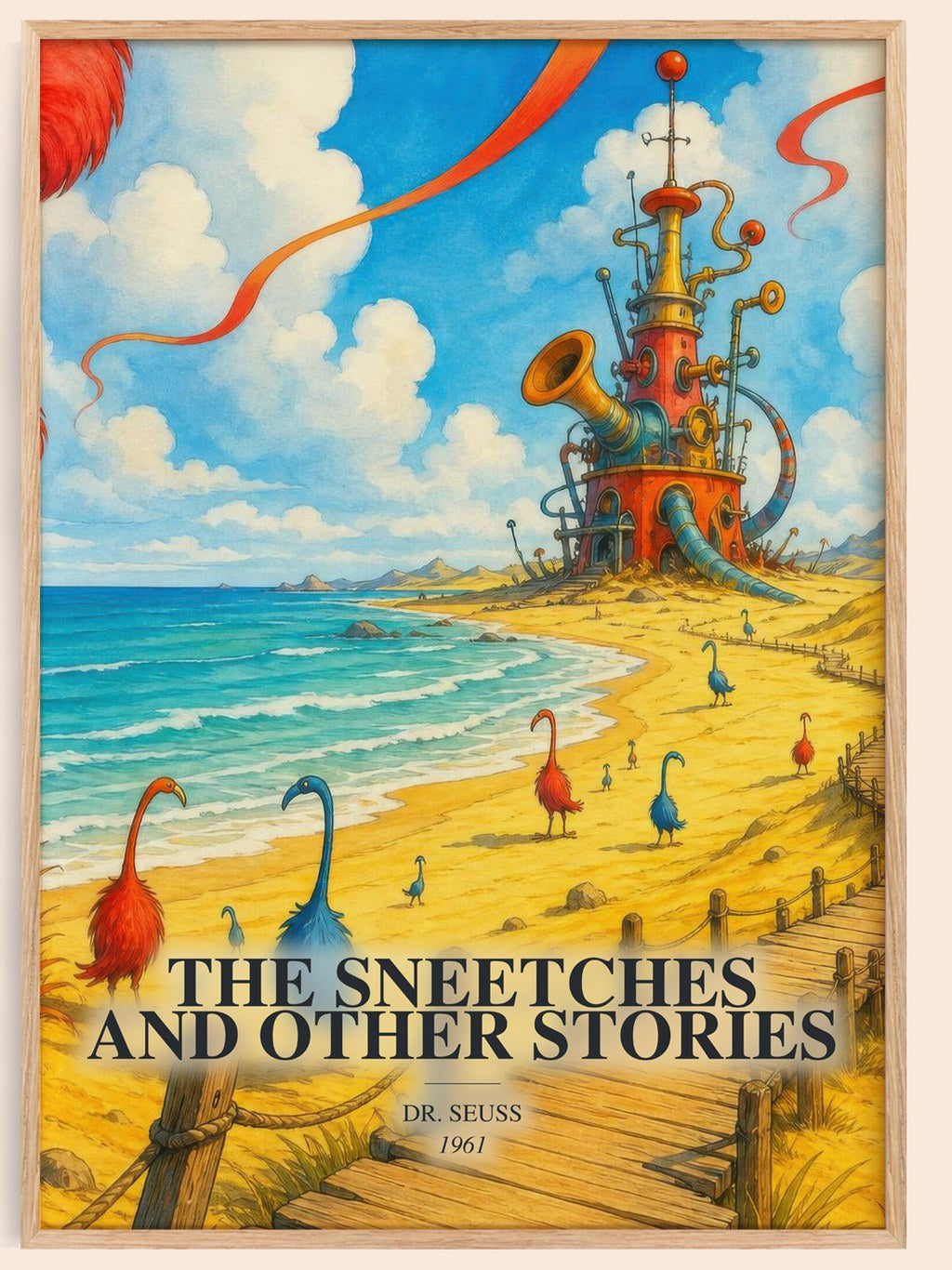 The Sneetches And Other Stories watercolour book poster by Dr. Seuss – framed literary art print