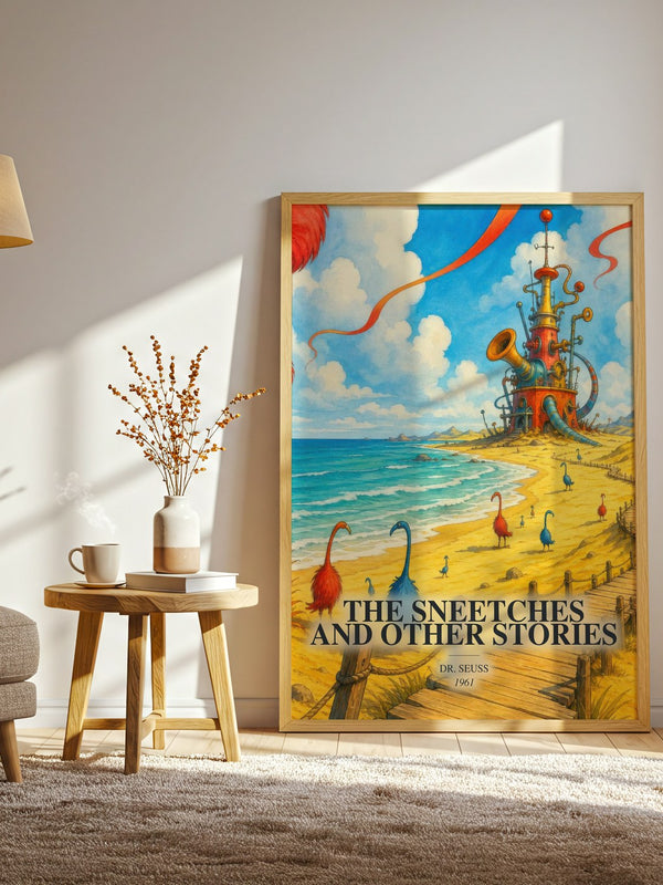 The Sneetches And Other Stories watercolour print in frame leaning in hallway – childrens wall art