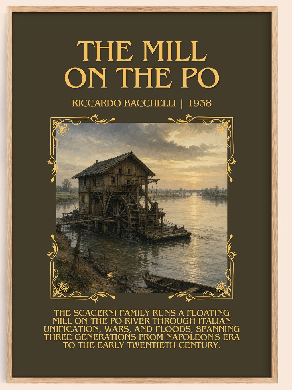 The Mill On The Po Minimalist Book Poster by Riccardo Bacchelli – book poster