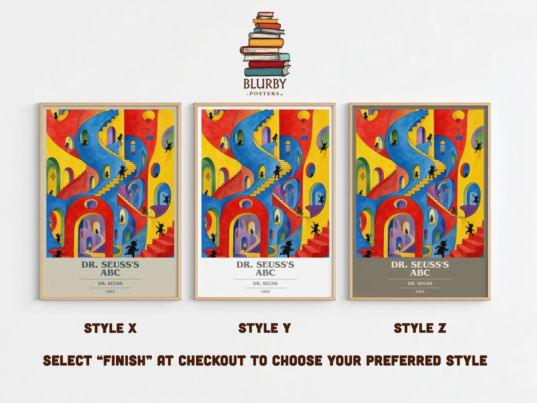 Dr. Seuss'S Abc book cover print in frame leaning in hallway – childrens wall art (mockup)