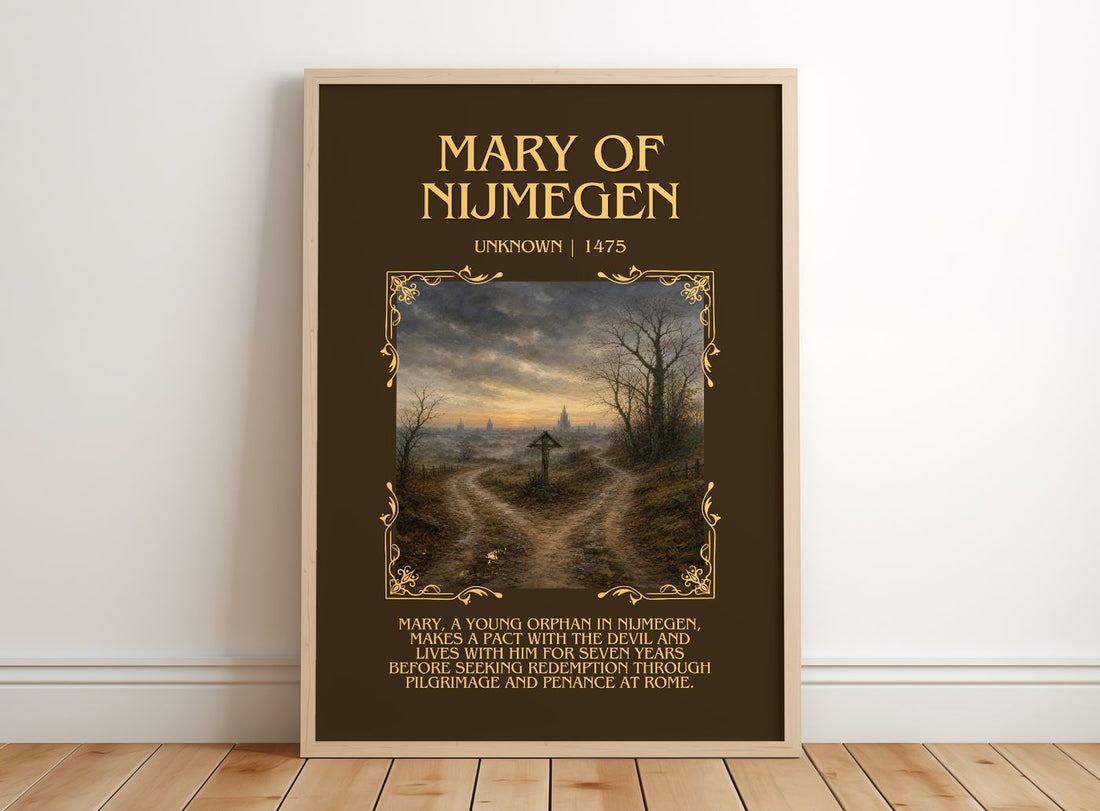 Mary Of Nijmegen Minimalist Book Poster by Unknown – framed print leaning on a wooden floor