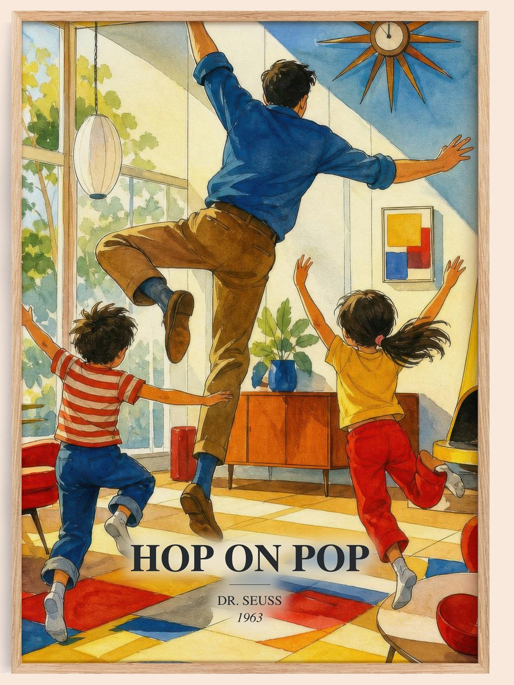 Hop On Pop watercolour book poster by Dr. Seuss – framed literary art print
