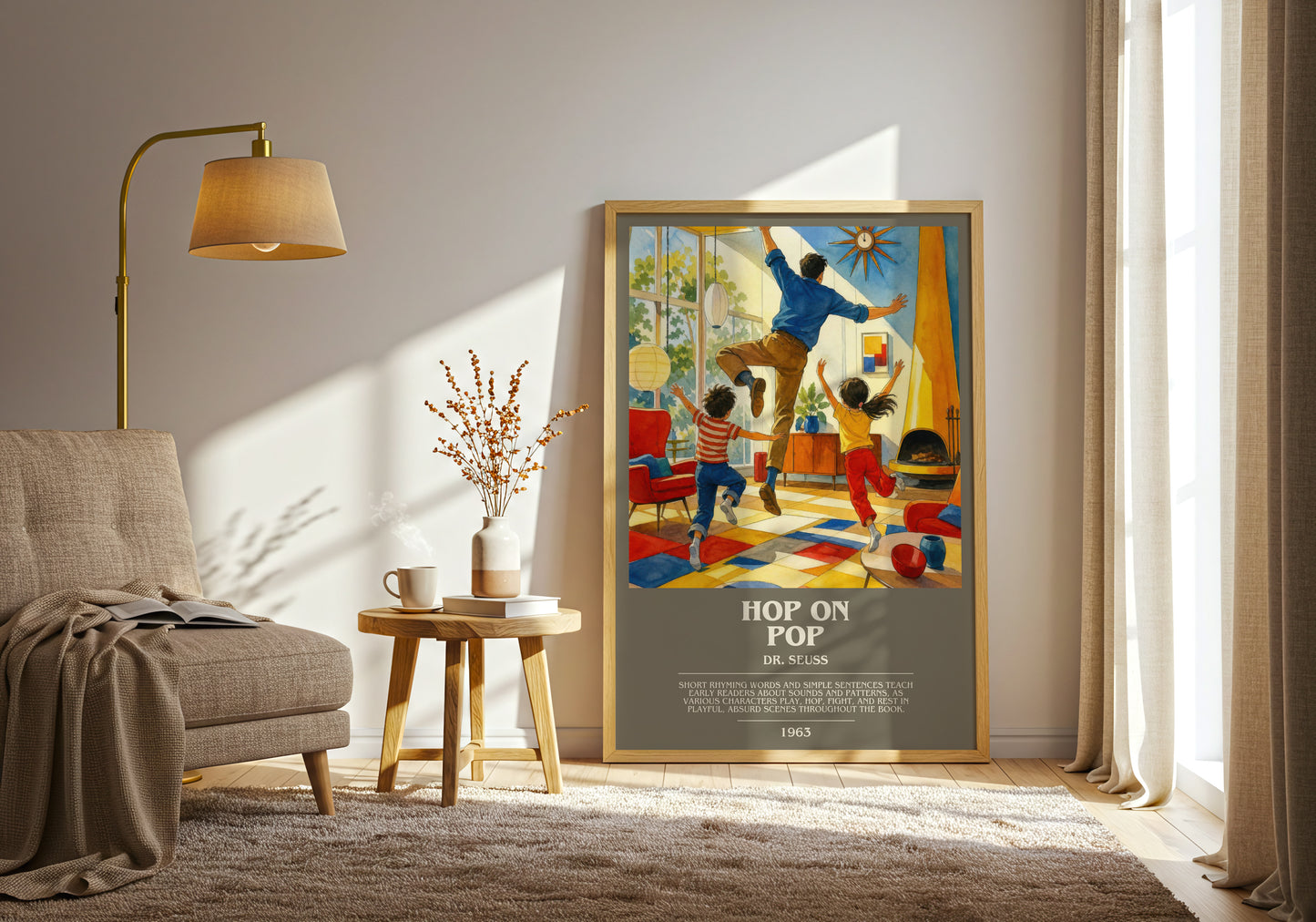 Hop On Pop bookish print on bookshelf – Dr. Seuss fan gift