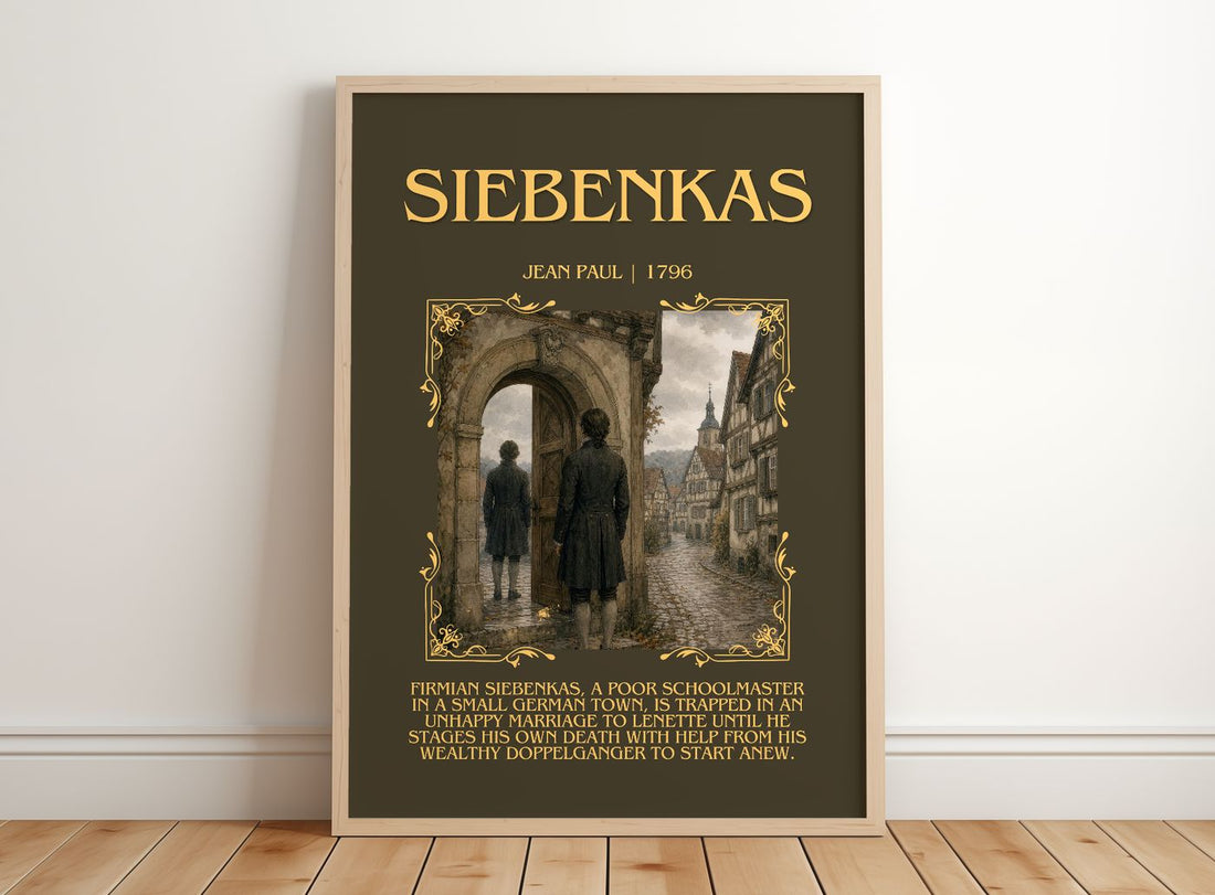 Siebenkäs Minimalist Book Poster by Jean Paul – framed print leaning on a wooden floor