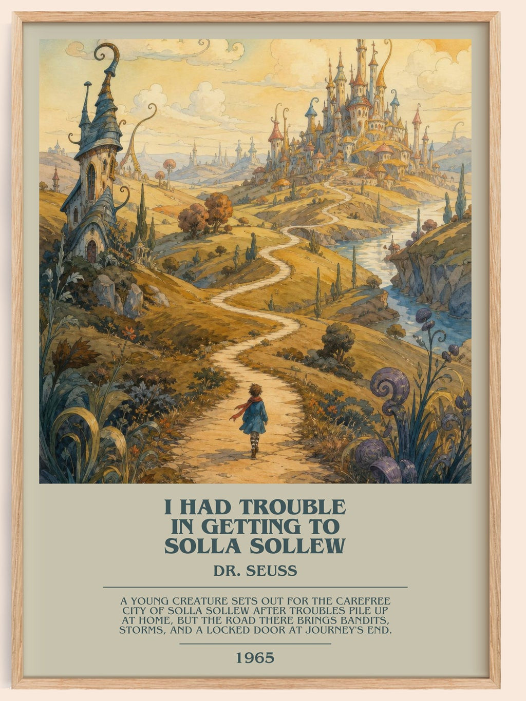 I Had Trouble In Getting To Solla Sollew bookish book poster by Dr. Seuss – framed literary art print